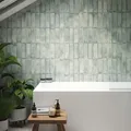 Johnson Tiles Maya Green Gloss Structured Plain Ceramic Wall Tile, Pack Of 54, (L)245mm (W)75mm