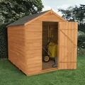 Forest Garden 8X6 Apex Dip Treated Overlap Golden Brown Wooden Shed With Floor (Base Included)