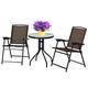 3 Piece Patio Bistro Set Round Table and 2 Folding Chairs for Home Yard Deck