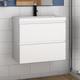 600mm Modern Bathroom Wall Hung Vanity Unit with Sink 1 Tap Hole,2 Drawers Soft Closing Bathroom Furniture - Matte White+ Resin Basin( Thick ) - White
