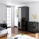 Elegant - Modern High Gloss Wardrobe and Cabinet Furniture Set Bedroom 2 Doors Wardrobe with Mirror and 4 Drawer Chest and Bedside Cabinet, Black