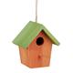 Colourful Deco Birdhouse, Wooden, Small Bird Feeder, Hanging Spring Decor, hwd: 16 x 15 x 11 cm, Orange/Green - Relaxdays