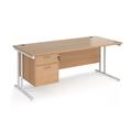 Maestro 25 straight Office Desk 1800mm x 800mm with 2 drawer pedestal - white cantilever leg frame, beech top