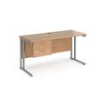 Maestro 25 Beech Straight Office Desk with 2 Drawer Pedestal and Silver Cantilever Leg Frame - 1400mm x 600mm