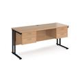 Maestro 25 Beech Straight Office Desk with 2 X Two Drawer Pedestal and Black Cantilever Leg Frame - 1600mm x 600mm