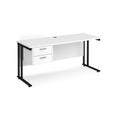 Maestro 25 White Straight Office Desk with 2 Drawer Pedestal and Black Cantilever Leg Frame - 1600mm x 600mm