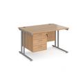 Maestro 25 Beech Straight Office Desk with 3 Drawer Pedestal and Silver Cantilever Leg Frame - 1200mm x 800mm