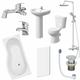 Bathroom Suite 1700mm p Shaped rh Bath Toilet Basin Pedestal Taps Shower Waste - White