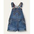 Fun Short Dungarees Rainbow Girls Boden, Light Vintage Denim Rainbow