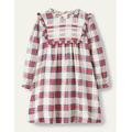 Nostalgic Ruffle Dress Ivory Girls Boden, Ivory/ Rockabilly Red Check