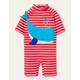 Printed Sun-safe Surf Suit Ivory Baby Boden, Fire Red/Ivory Whale