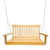 Front Porch Swing with Armrests, Wood Bench Swing with Hanging Chains