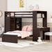 Twin Size Loft Bed with Twin Size Platform Bed, Desk and Wardrobe, Wood Kid's Bed with Shelves and Drawers