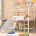 Twin Size Metal House-Shaped Loft Bed with Writable Wooden Board, Slide and Built-in Ladder
