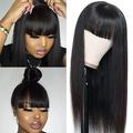 Silky Straight Human Hair Wigs with Bangs None Lace Front Wigs for Black Women 180% Density Unprocessed Brazilian Virgin Human Hair Wigs Machine Made Glueless Wigs 16 inch