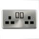 Click Scolmore Deco Plus Satin Chrome 2 Gang Switch Socket 13A With Black Ingot - DPSC536BK