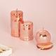 G Decor Rose Gold Striped Glitter Glass Pillar Candles