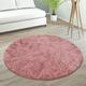 Paco Home Tapis De Salon Poils Longs Fausse Fourrure Shaggy Moelleux Monochrome 120 cm rond, Rose