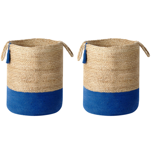 Set aus 2 Aufbewahrungskörben Baumwolle Jute Natur und Marineblau 50 cm Boho