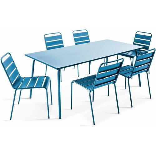 Gartentisch und 6 Metallstühle Blau – Pazifisch blau