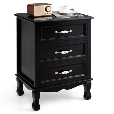 Costway 3 Drawers Nightstand with Solid Wood Legs for Living Room Bedroom-Black