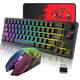 ZIYOULANG T50 2.4G Wireless Keyboard Mouse Combo 64-Keys Translucent RGB Backlit Gaming Keyboard Adjustable 800-2400DPI