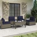 Wade Logan® Avalisse 5-Piece Outdoor Conversation Set w/ Armless Chair & Coffee Table in Summer Fog Wicker Synthetic Wicker/Wood/All | Wayfair