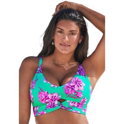 Plus Size Women's Cut Out Longline Bikini Top by Swimsuits For All in Bali Floral (Size 12)