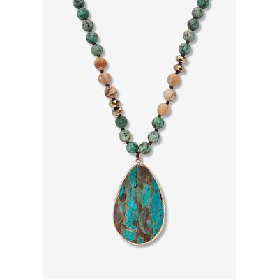 Women's Genuine Multicolor Jasper Beaded Goldtone Bezel Set Pendant Necklace 36 Inch by PalmBeach Jewelry in Blue