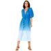 Plus Size Women's Dip Dye Surplice Kimono Cover Up Dress by Swimsuits for All in Blue Dip Dye (Size 10/12)