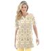 Plus Size Women's Print Notch-Neck Soft Knit Tunic by Roaman's in Banana Bold Ikat (Size L) Short Sleeve T-Shirt