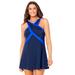 Plus Size Women's Color Block High Neck Swimdress by Swimsuits for All in Navy Royal (Size 10)