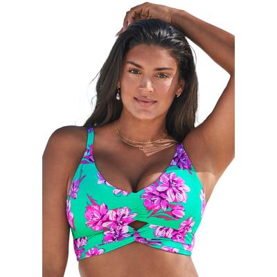Plus Size Women's Cut Out Longline Bikini Top by Swimsuits For All in Bali Floral (Size 8)