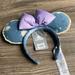 Disney Other | Disney Minnie Mouse Ears Headband With Purple Bow, And Acid Splattered Denim Nwt | Color: Blue/Purple | Size: Os