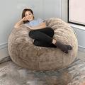 Fluffy Pouf Cover Bean Bag Chair Beanbag Sofa Ottoman Floor Game Movie Sac Couch Recliner Chaise Lounge (Color : Brown, Size : 60cm-cover)