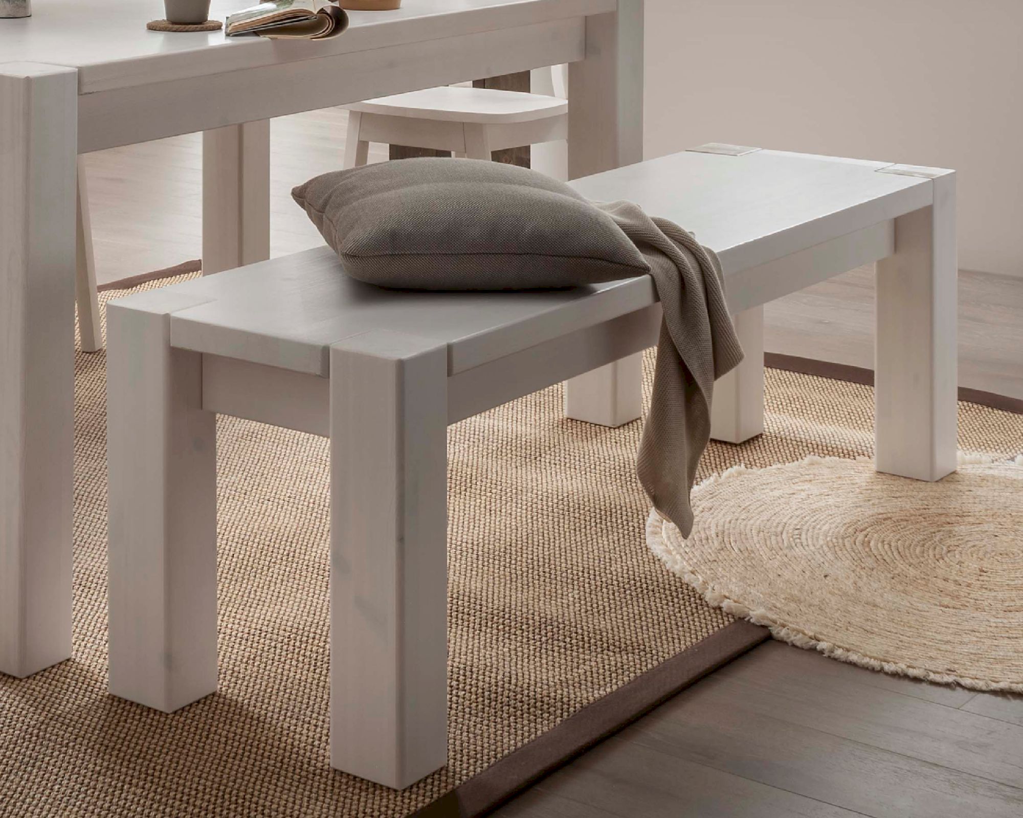 MassivHolz »Vita« Sitzbank weiß ohne Rückenlehne / 140 cm