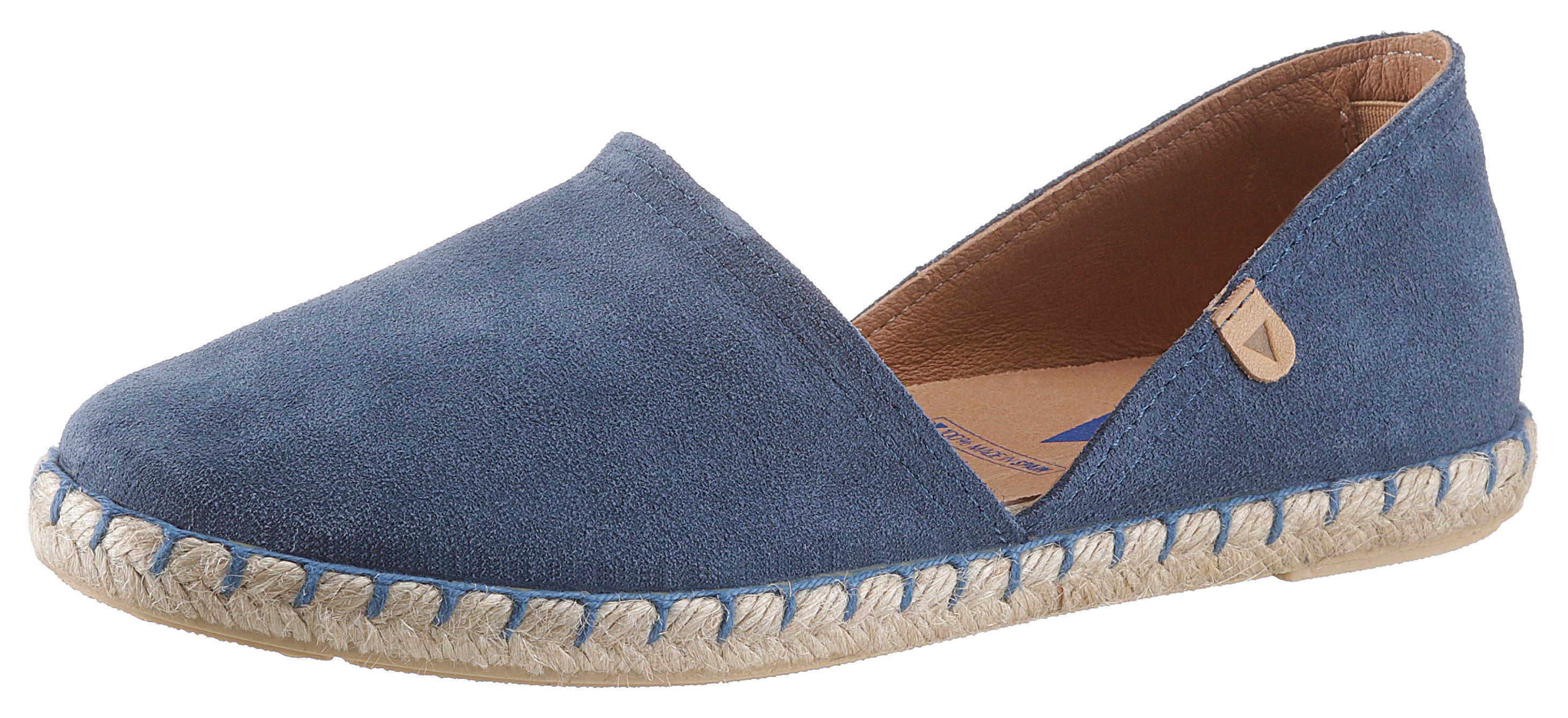 Espadrille VERBENAS "CARMEN SERRAJE", Damen, Gr. 36, blau (jeansblau), Veloursleder, Schuhe Espadrille, Schlupfschuh, Sommerschuh, Loafer mit typischem Jute-Rahmen