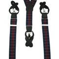 Navy, Light Blue & Burgundy Check Trouser Braces (with Black Leather End Dual 2 in 1 Button and Clip Attachment)