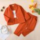 3pcs Toddler Girl White Camisole & Roange Blazer Jacket and Pants Set