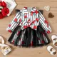 Baby Girl Allover Red Rose Floral Print Striped Bow Front Long-sleeve Mesh Dress