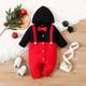 Christmas Baby Boy/Girl Bow Tie Decor Colorblock Knitted Hooded Long-sleeve Jumpsuit