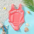 Baby Girl Letter Print Fluorescent Color Sleeveless One-Piece Swimsuit