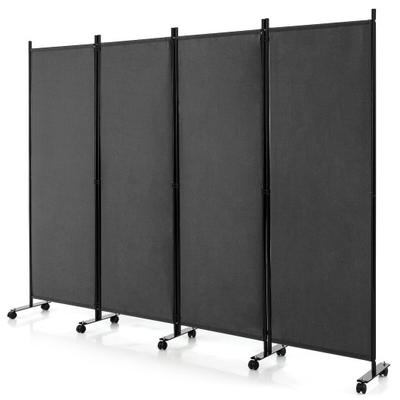 Costway 4-Panel Folding Room Divider 6 Feet Rolling Privacy Screen with Lockable Wheels-Gray