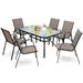 7PCS Patio Dining Set 6 Stackable Chairs Glass Table Umbrella Hole