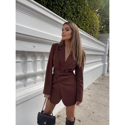 Carrie Belted Blazer Dress - Chocolate Brown