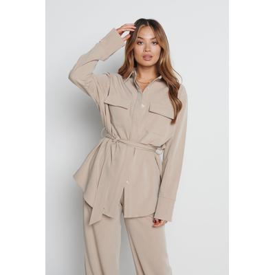 Rae Belted Shacket - Beige