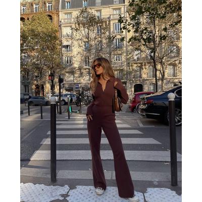 Daisy Wide Leg Knit Jumpsuit- Brown