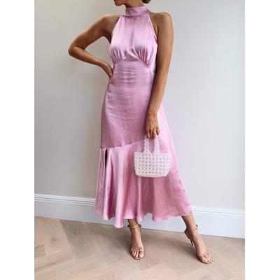 Nina Halterneck Split Dress - Pastel Pink