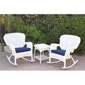 W00213-2-RCES011 Windsor White Wicker Rocker Chair & End Table Set with Blue Cushion