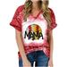 Olyvenn Women s Trendy Mother s Day Graphic T-Shirts Discount V Neck Shirts Loose Casual Dressy Basic Blouse 2023 Fashion Summer Short Sleeve Tees baseball MAMA Tie Dye Print Tops Red 8